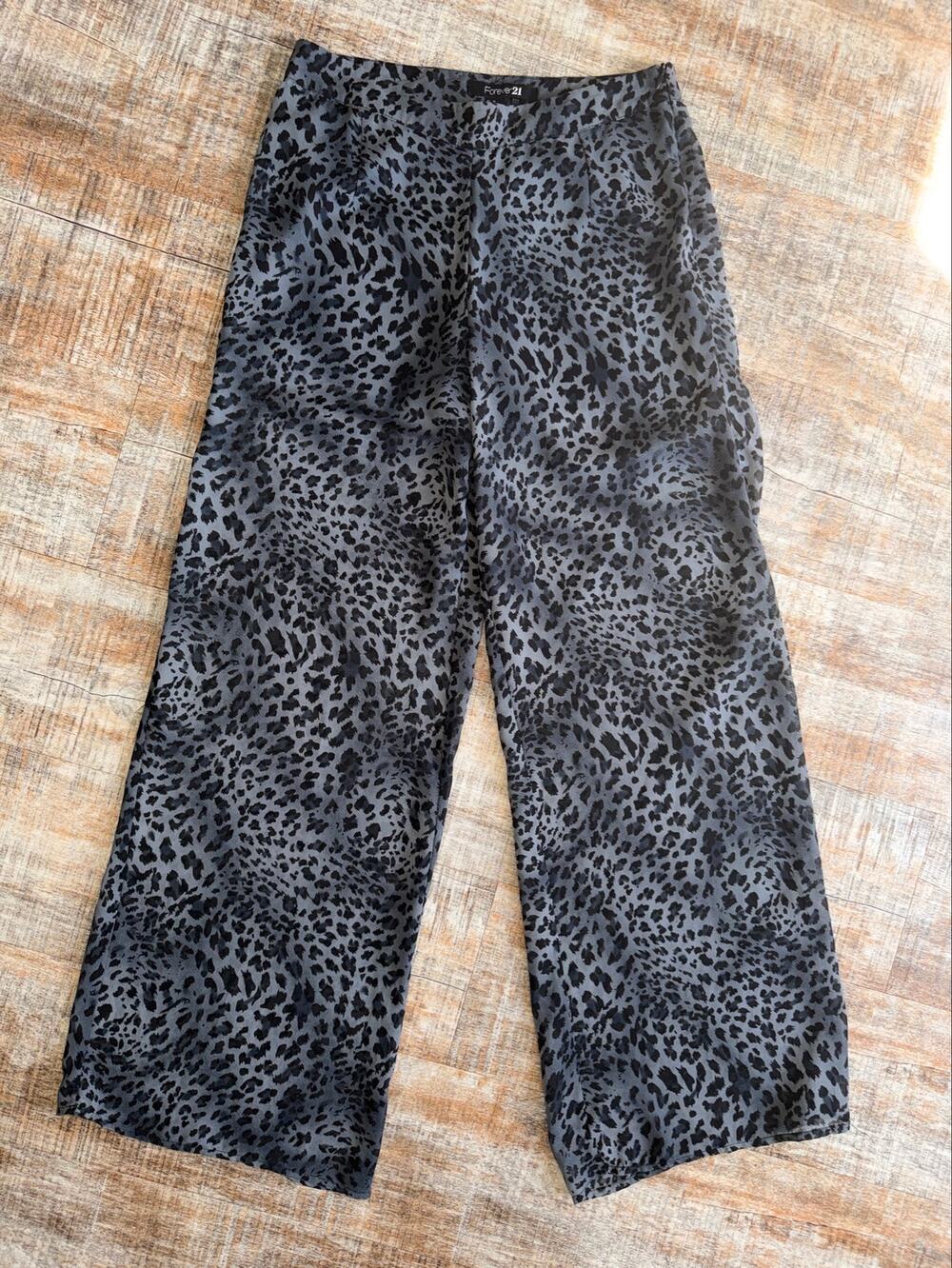 Express Gray Black Leopard Print Sheer Dress Lounge Work Pants Size Medium